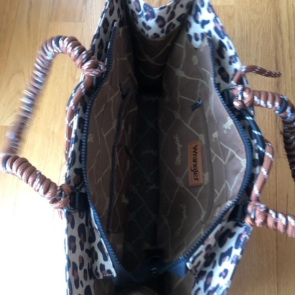 Wrangler Leopard Print Tote in Brown and Black - Picture 5 of 11